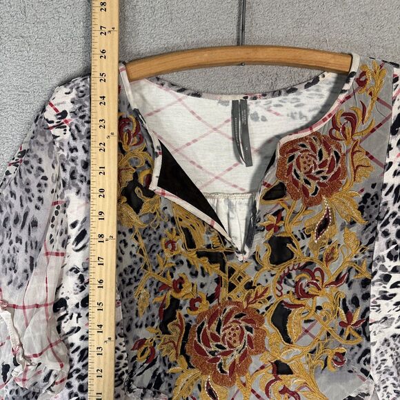 Anthropologie Women’s Mathilda Balloon Sleeve Mixed Print Blouse XL Sheer Boho - Picture 7 of 15